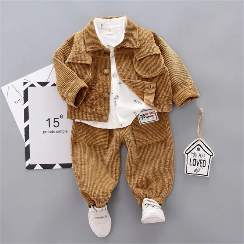 Child Toddler Fashion Autumn Long Sleeve Corduroy work wind Outfits Warm Jacket Coat + Shirt+ Pants Leggings Kids Baby Boy Girl | Детская