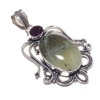 genuine prehnite amethyst pendant silver overlay over copper jewelry hand made women jewelry gift p8730