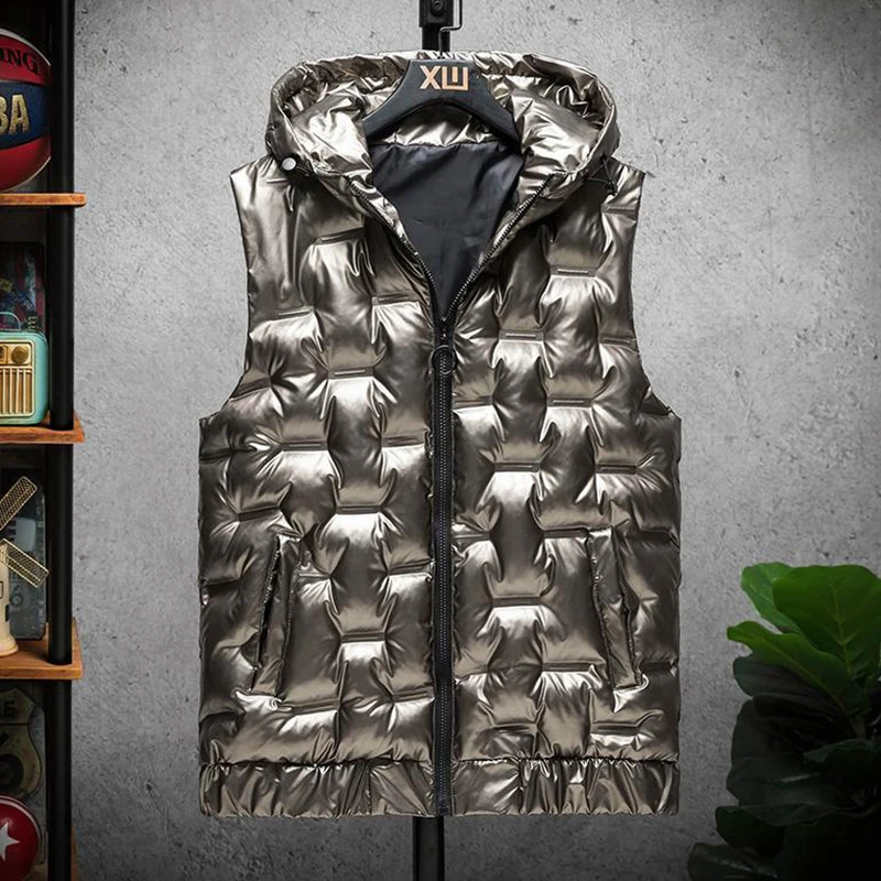 

Men Vest Couples Wear 2021 Autumn And Winter Warm Shiny Student Tooling Down Cotton Waistcoat Padded Jacket