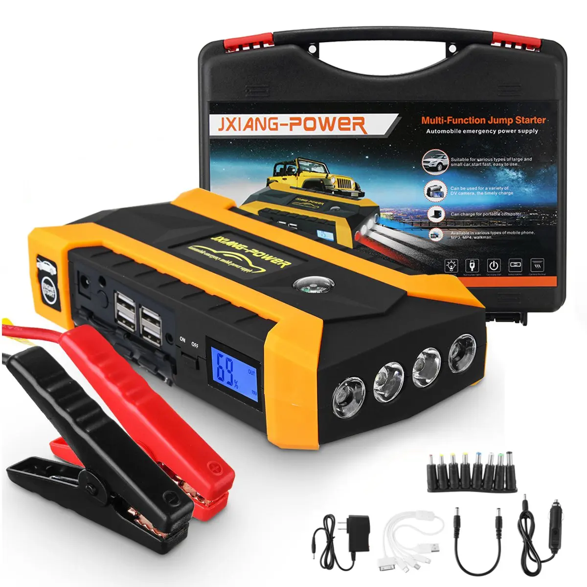 Многофункциональное пусковое устройство 89800mAh 12V 4USB 600A, портативное автомобильное зарядное устройство, пусковое устройство