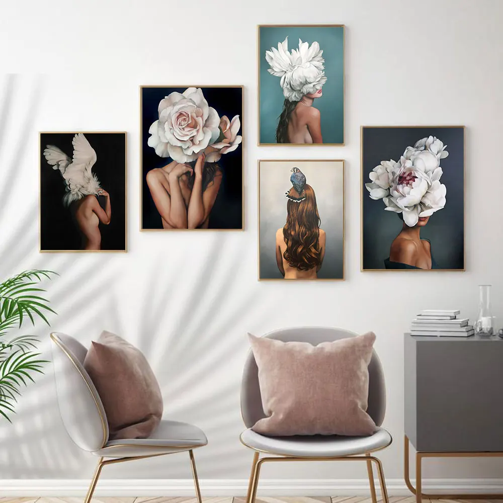 

Nordic Flower Lady Head Poster Figure Female Photgraphy Canvas Painting Art Print Modern Wall Picture For Living Room Home Deco