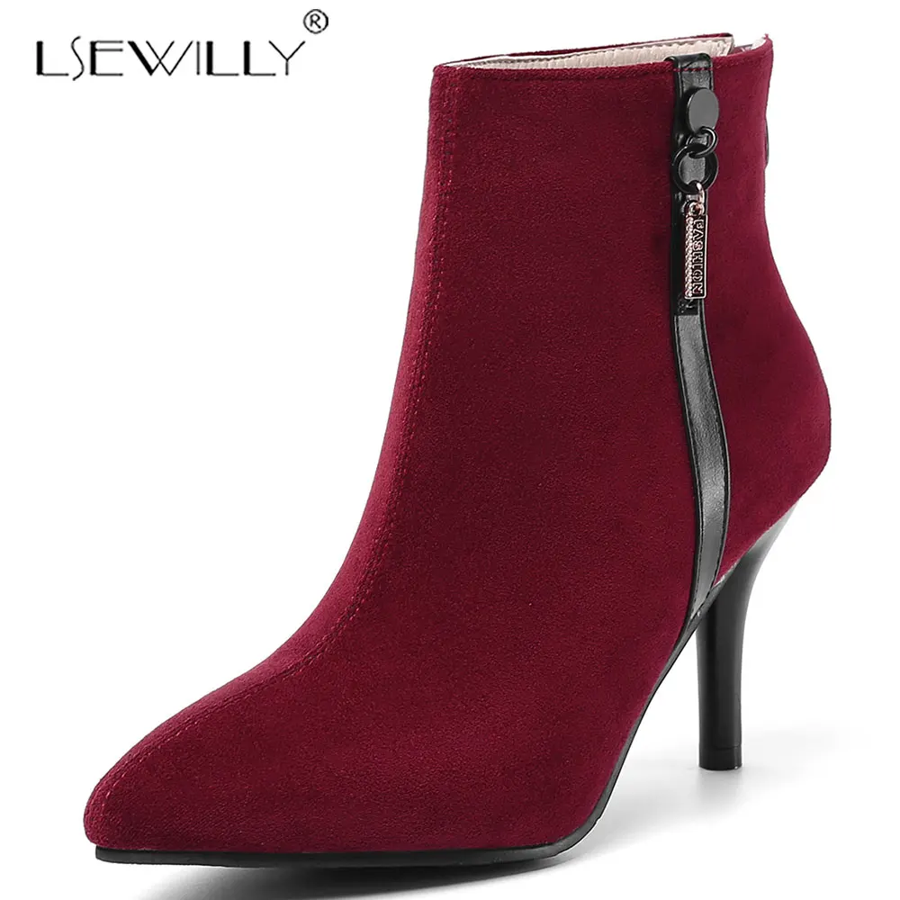 

Женские ботинки с острым носком Lsewilly, Черные ботильоны на тонком высоком каблуке, на молнии, большие размеры 32-46, K119, 2019