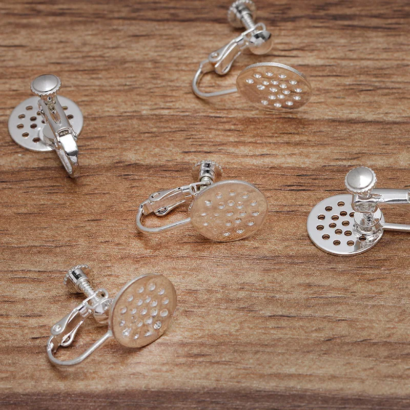 12 мм Винт Назад клип на без пирсинга серьги пустая Плоская Круглая филигрань Pad