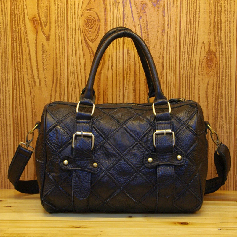 

HAWSON Trend Handbags Personality Fashion Retro Contrast-Color Real Leather Handbag Tote Shoulder Bag Ladies Casual Handbag