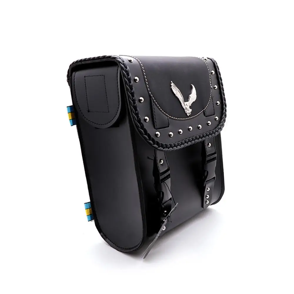 Motorcycle Saddlebag Black Faux Leather Saddle Tool Side Bags For Honda Suzuki Halry Cafe Racer Custom |