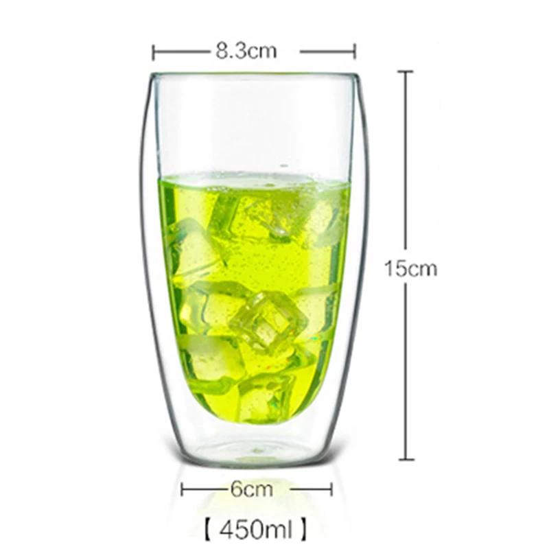 450mL Новинка, 1 шт., 80 мл-650 мл, термостойкая стеклянная чашка с двойными стенками, пиво кофе, чашки с сердцем, кружка для напитков ручной работы, чайная кружка, прозрачная Питьевая Посуда - Цвет: 450mL