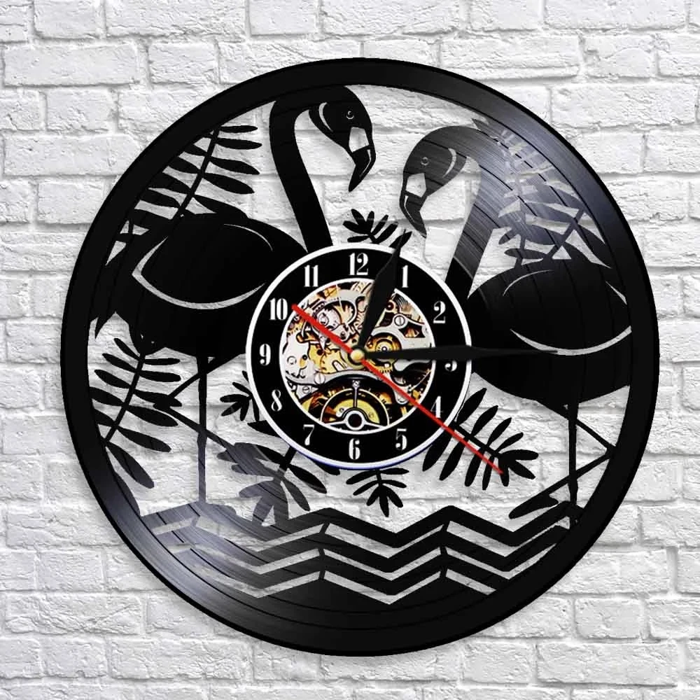 

Виниловые часы с фламинго, бисероплетением, птицами, настенные часы с записью, декор для гостиной, ретро часы с художественным оформлением ж...