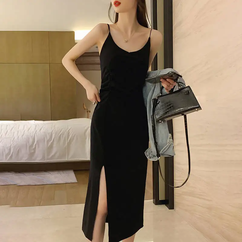 

Summer Sexy Black Maxi Dress Women Straps Backless High Split Long Sling Dress 2021 Fashion Party Ladies Elegant Dress Club