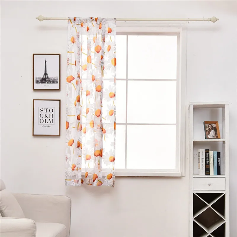 Imixlot Study Room Curtains Sunflower Short Curtain Beautiful Tulle Embroidery Modern Window Decor | Blinds Shades &amp Shutters