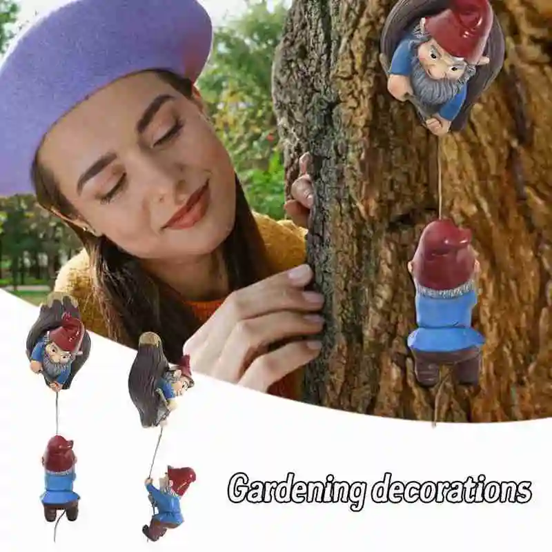 

Tree Hanging Ornaments Garden Sculpture Cartoon Dwarf Decor Statue Decoration Resin Courtyard N3D2