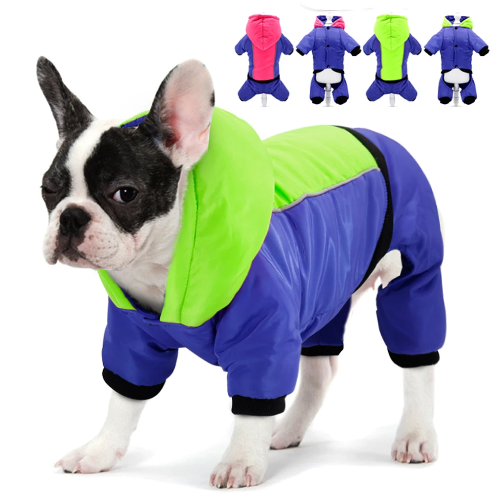 

Warm Winter Dog Cotton Coat Reflective Dogs Clothes Down Jacket With Hat Pet Clothing Jumpsuit French Bulldog Clothes Outfit