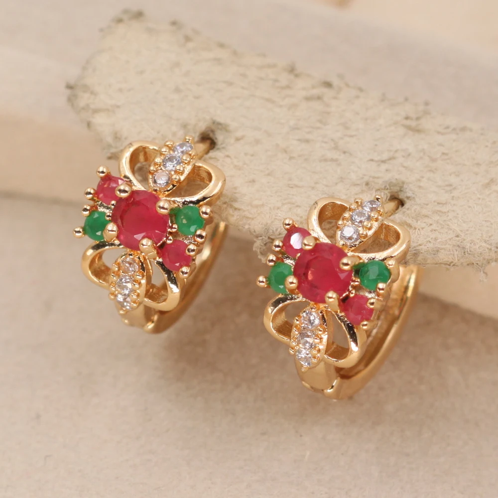 Богемные серьги кольца цветок для женщин золотое покрытие Радуга Циркон Мода