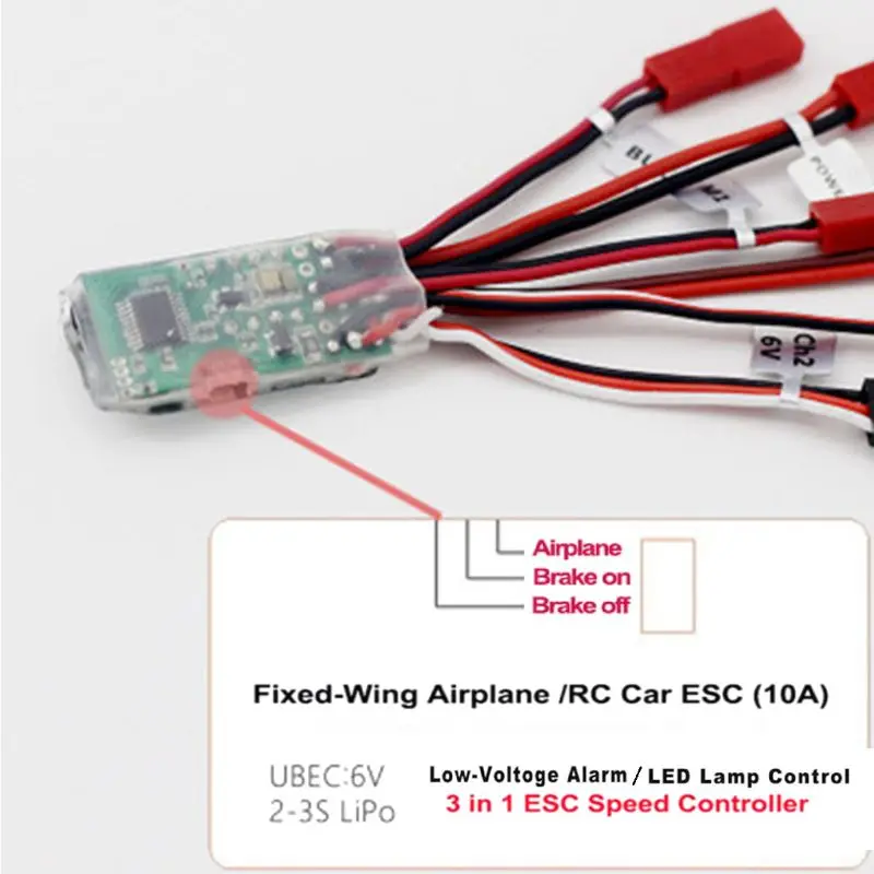 

10A Brushed ESC 2s/3s 12V Dual Way Speed Controller with Brake for RC Vehicle Ca
