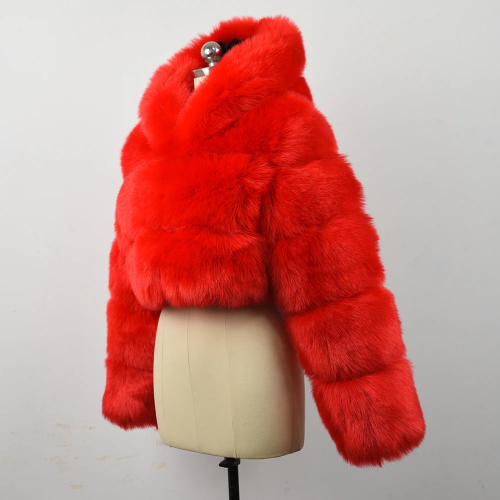 Новинка 2020 Женское пальто из искусственного меха короткое меховое с капюшоном
