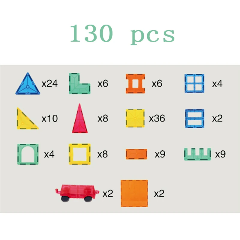 

130Pcs Tile Magnetic Constructor Designer Magnet Building Blocks Bricks Model With Magnetic Construction Set Toys For Children