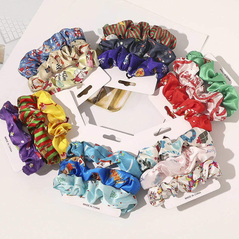 

3Pcs/set Christmas Hair Rope Set 1 Set Scrunchie Women Girls Xmas Print Elastic Hair Bands Rubber Band Headwear Hair Accessories
