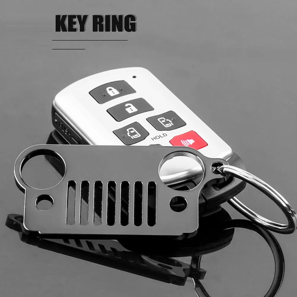 

High Quality Universal Black Stainless Steel Grid Car KeyChain Key Ring Gift New Car Keychain With Key Ring Car Accessories