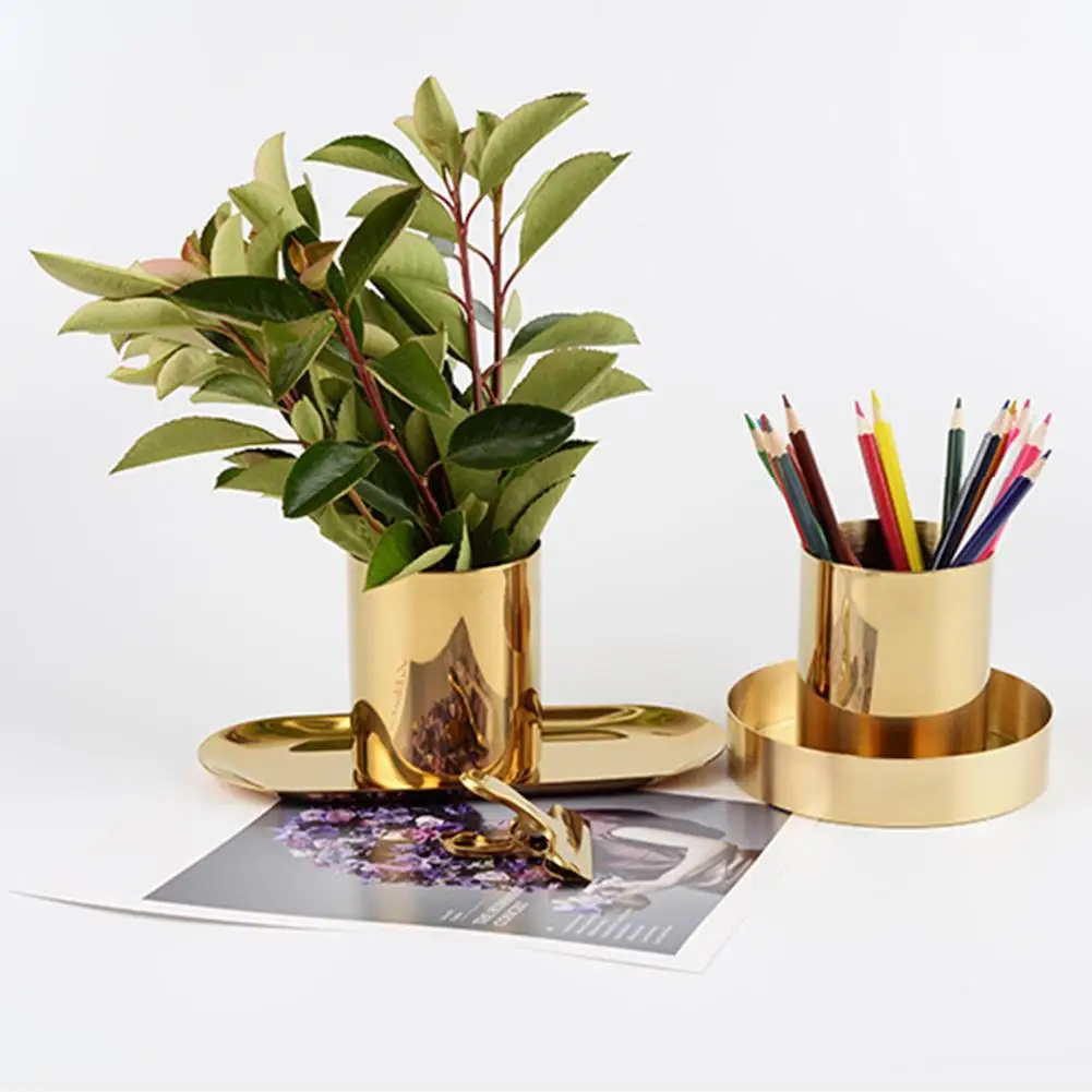 Золотой держатель ручки простой латунный круглый металлический цветок мини ваза