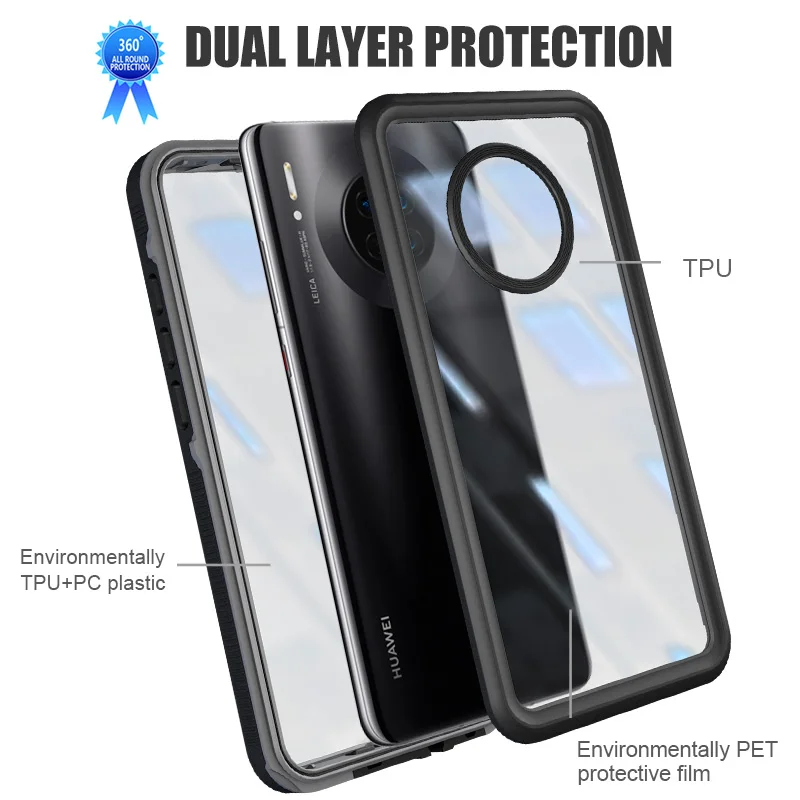 Водонепроницаемый чехол для huawei mate 30 mate 30 Pro, противоударный чехол для huawei mate 20 Pro, прозрачный 360 чехол с полной защитой