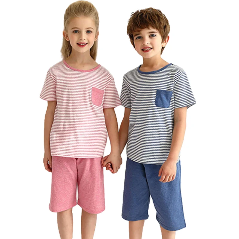 

Kids Boys Girls Cotton Pyjama Set Summer 2021 Children's Short-sleeved T Shirt+shorts Suit Two-piece Home Clothes 4 5 6 8 12 Yrs