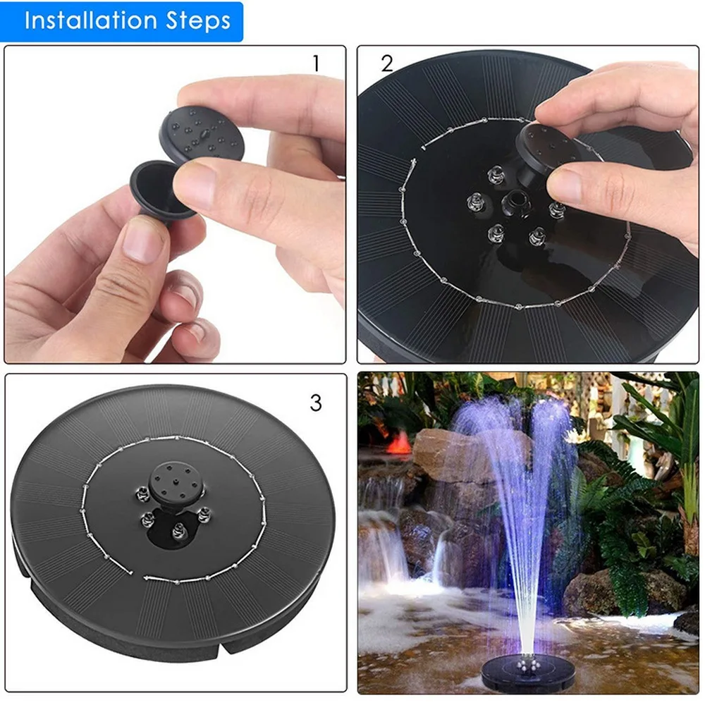 2.4 W Solar fountain Garden Pool Pond 6 LED light Round Floating Fountain Decoration Water with 5 nozzles | Дом и сад