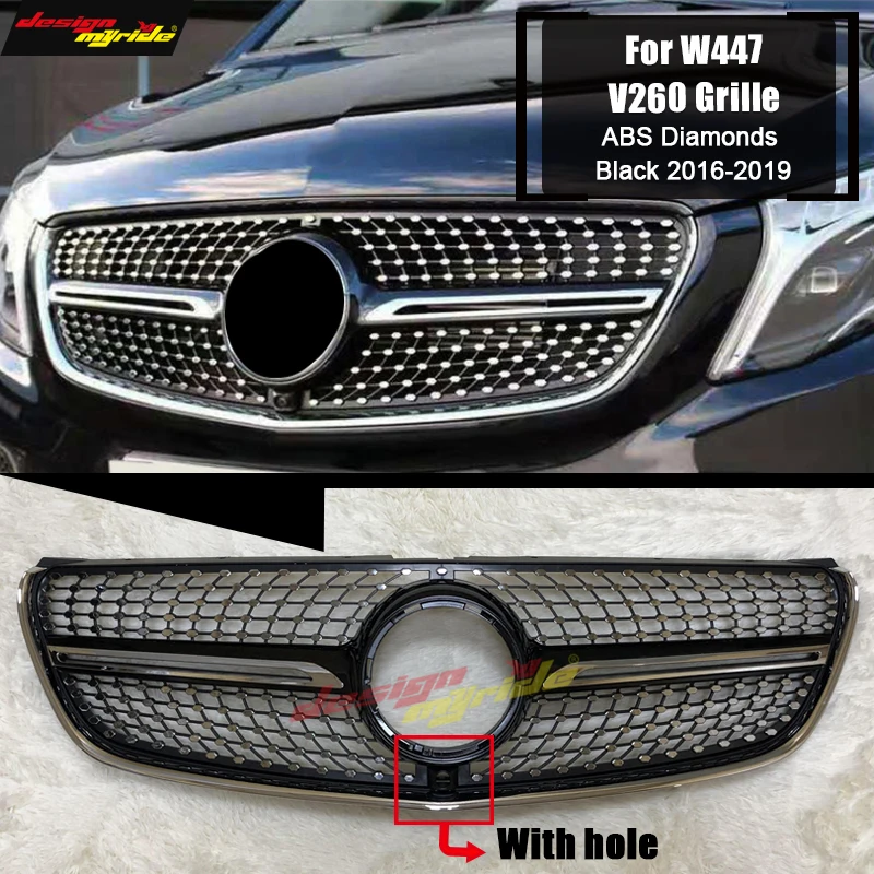 Для Mercedes W447 Бриллиантовая передняя решетка с отверстием для камеры ABS | Гоночные решетки -4000382425225