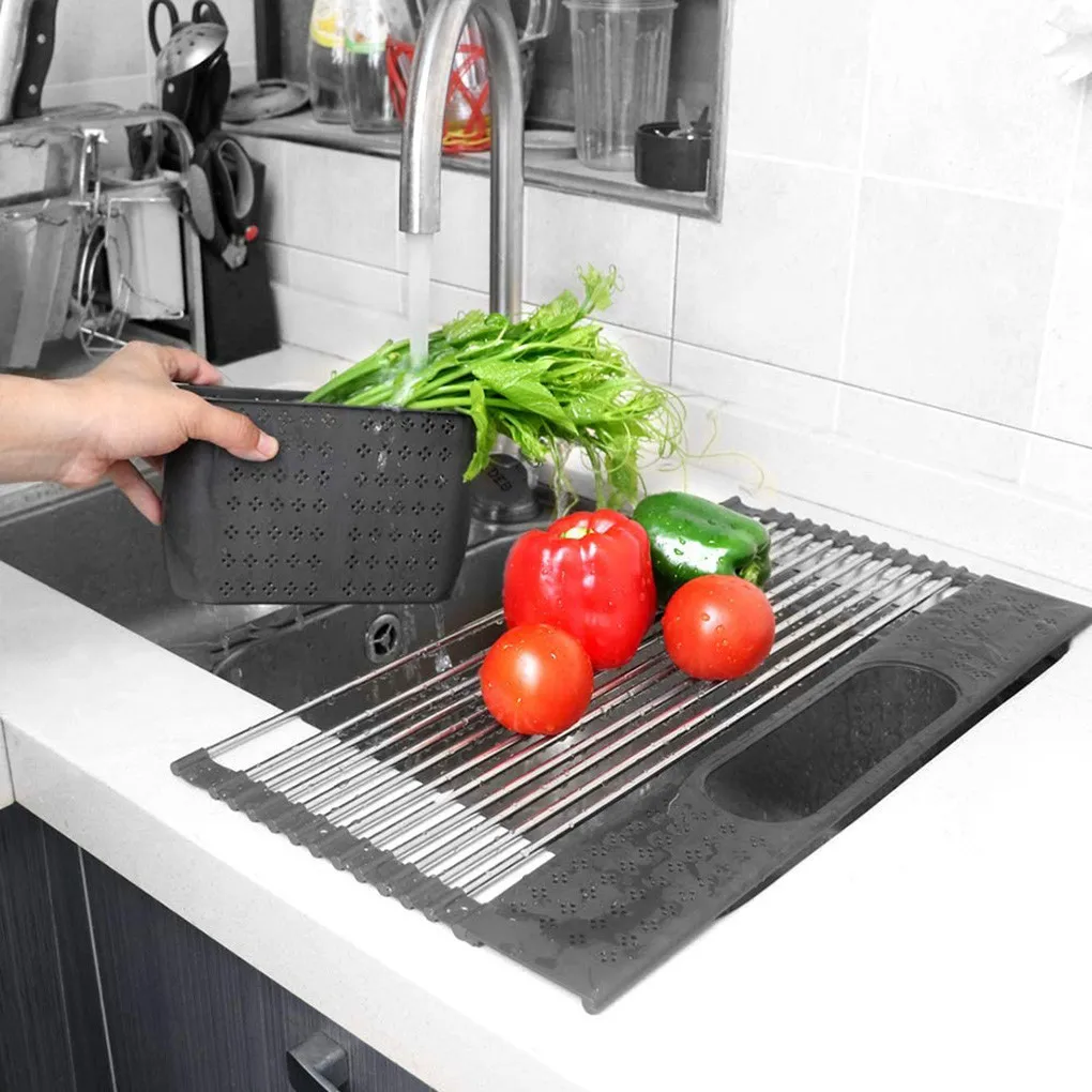 

Kitchen Sink Drain Rack Creative Silica Gel Drainage Rack Tableware Drying Stainless Steel Tube Holder Foldable Flume Fittings