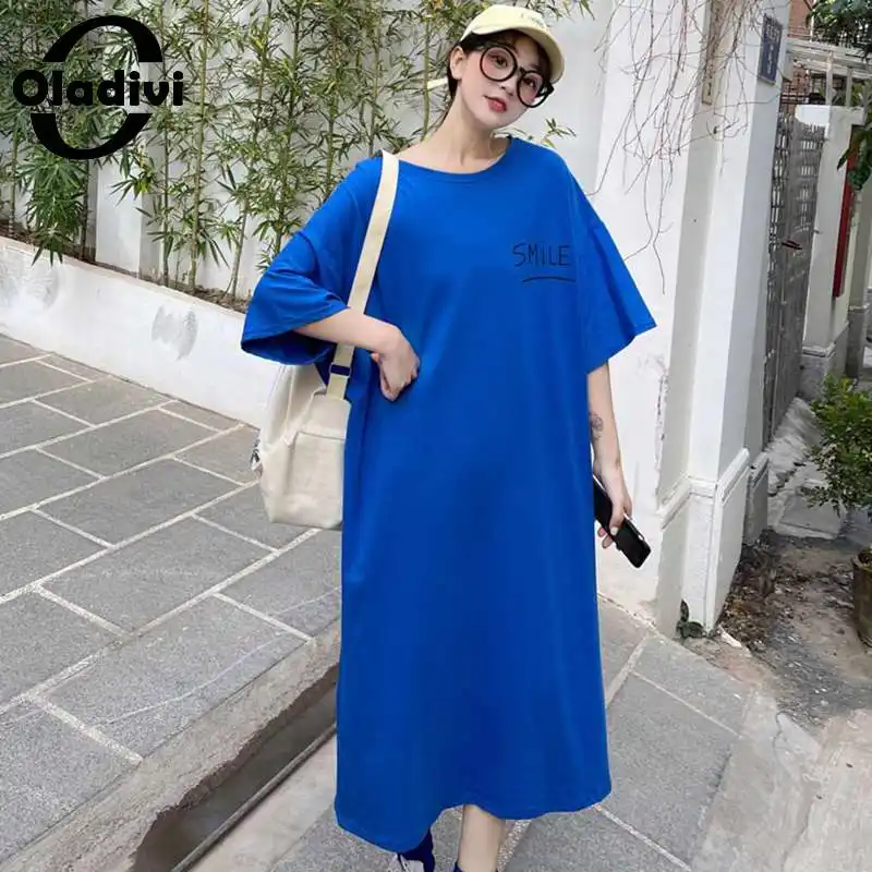 

Oladivi Одежда большого размера, модное удобное хлопковое платье с буквенным принтом, женские повседневные свободные платья-миди, большая туни...
