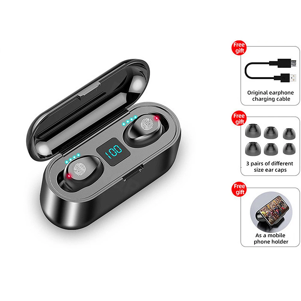 

F9 TWS Bluetooth 5.0 Wireless Earphones Headphone Touch Control Stereo Sport Earbuds Gaming Headset With 2000mAh Charging Box