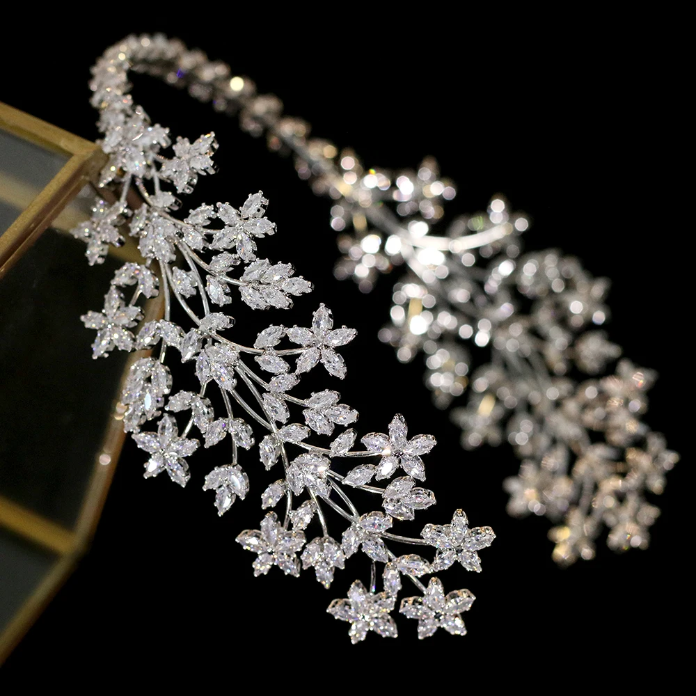 Luxury wedding hair band wedding hair accessories silver bride crystal headdress handmade ethnic headdress zirconia crown