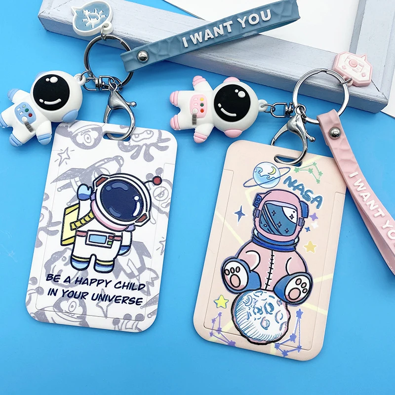 

Cute Astronaut Cartoons Card Holder Student Keychain Doll Access Control Ic Card Sliding Certificate Cover For Women Man Wallet