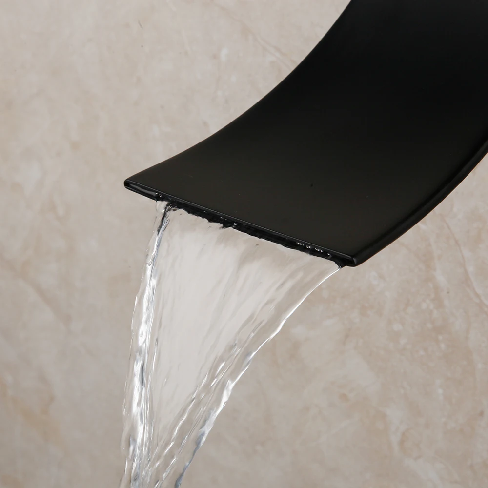 KEMAIDI Matte Black Bathroom Shower Faucet Rainfall Tub LED Bathtub Rain Square Head Waterfall Set | Обустройство дома