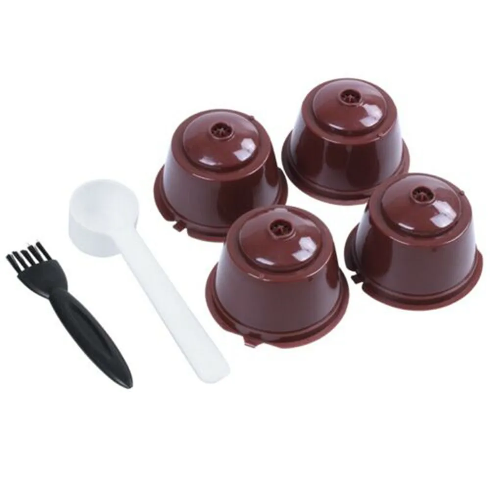 4pcs Refillable Reusable Coffee Capsules Filter with Spoon Brush for Dolce Gusto kitchen and coffee shop supplies