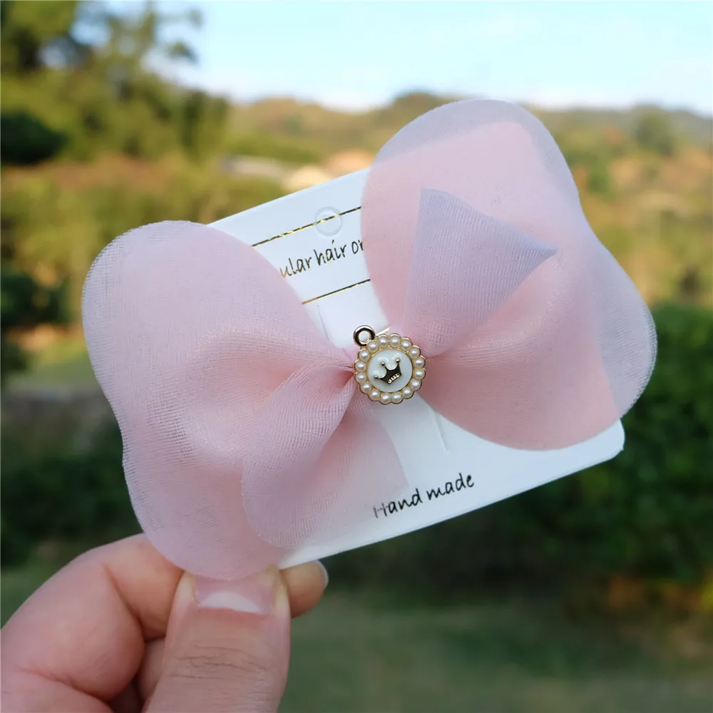 Для девочек блестящая пряжа заколки бантики для волос с перламутровой накидкой