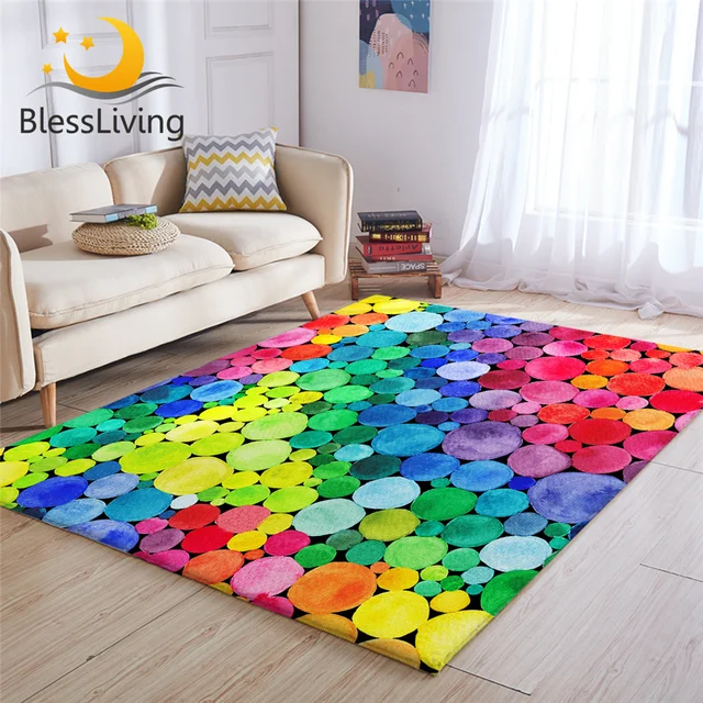 BlessLiving Colorful Large Carpets for Living Room Rainbow Circles Floor Mat Watercolor Non-slip Area Rug 152x244cm Dropship 1
