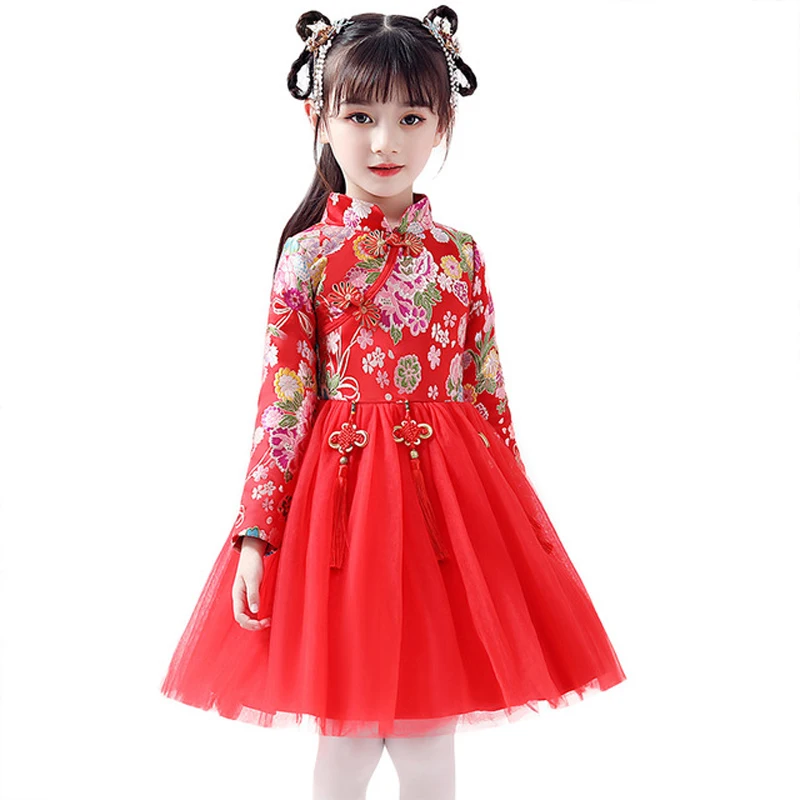 Китайская Новогодняя одежда зимнее платье для девочек принцессы пачка Вечерние