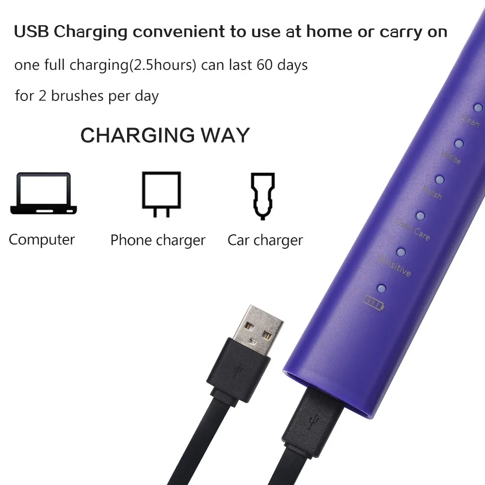 Obella ST017 Водонепроницаемая электрическая зубная щетка USB перезаряжаемая модернизированная звуковая электрическая зубная щетка Ультра звуковая зубная щетка