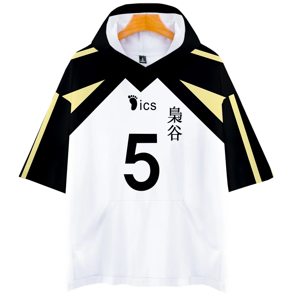 

Anime Haikyuu Cosplay Costume Fukurodani Academy Volleyball Team Akaashi Keiji Bokuto Koutarou Short Sleeve Hooded T Shirt Men