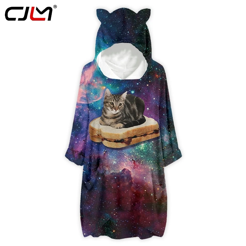 Свитшоты CJLM в стиле Харадзюку женские худи графический Кот сэндвич галактика