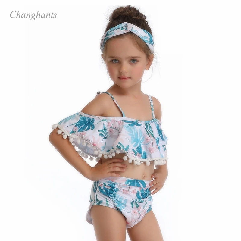 Комплект бикини для девочек розовый синий красный детский купальный костюм из