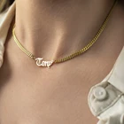 Индивидуальное ожерелье с именем для женщин, позолоченная кубинская цепочка из нержавеющей стали, ожерелье с персонализированным кулоном, значок, Подарочный ошейник