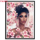 5d алмазная вышивка, Африканская женщина, розовый цветок персика, полноразмернаякруглая алмазная живопись, мозаика, вышивка, искусство, ручная работа, подарок