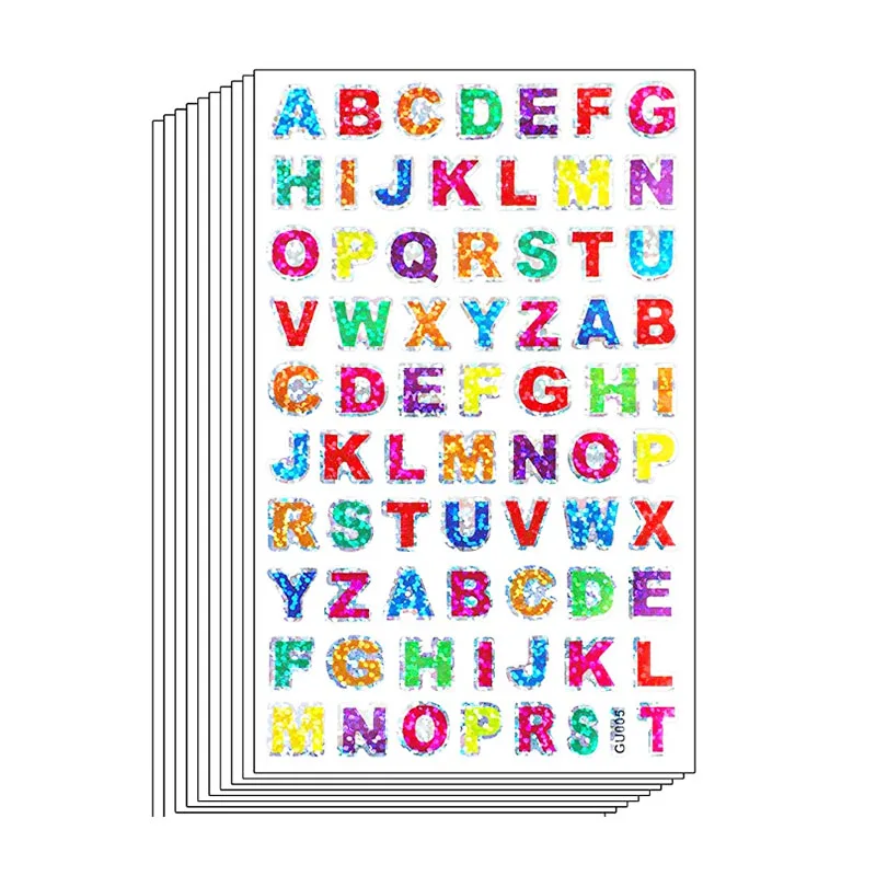 

10 Sheets Glitter Letter Stickers Self-adhesive Alphabet Stickers For Scrapbooking