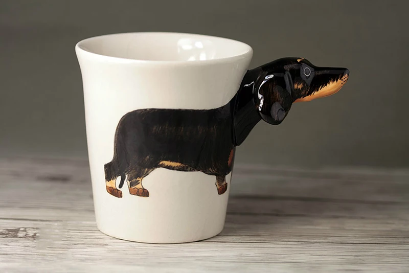 Черный такса керамическая чашка 3D мультфильм нарисованные вручную животные кружка креативная собака кофейная чашка tazas de керамическая a creativas