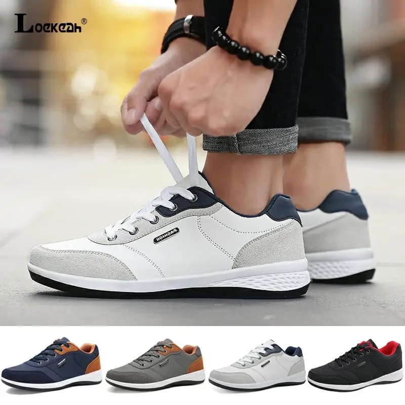 

PU Leather Casual Sneakers For Men Black White Running Shoes Outdoor Walking Sports Shoes Male Fashion Four Season Casual Shoes