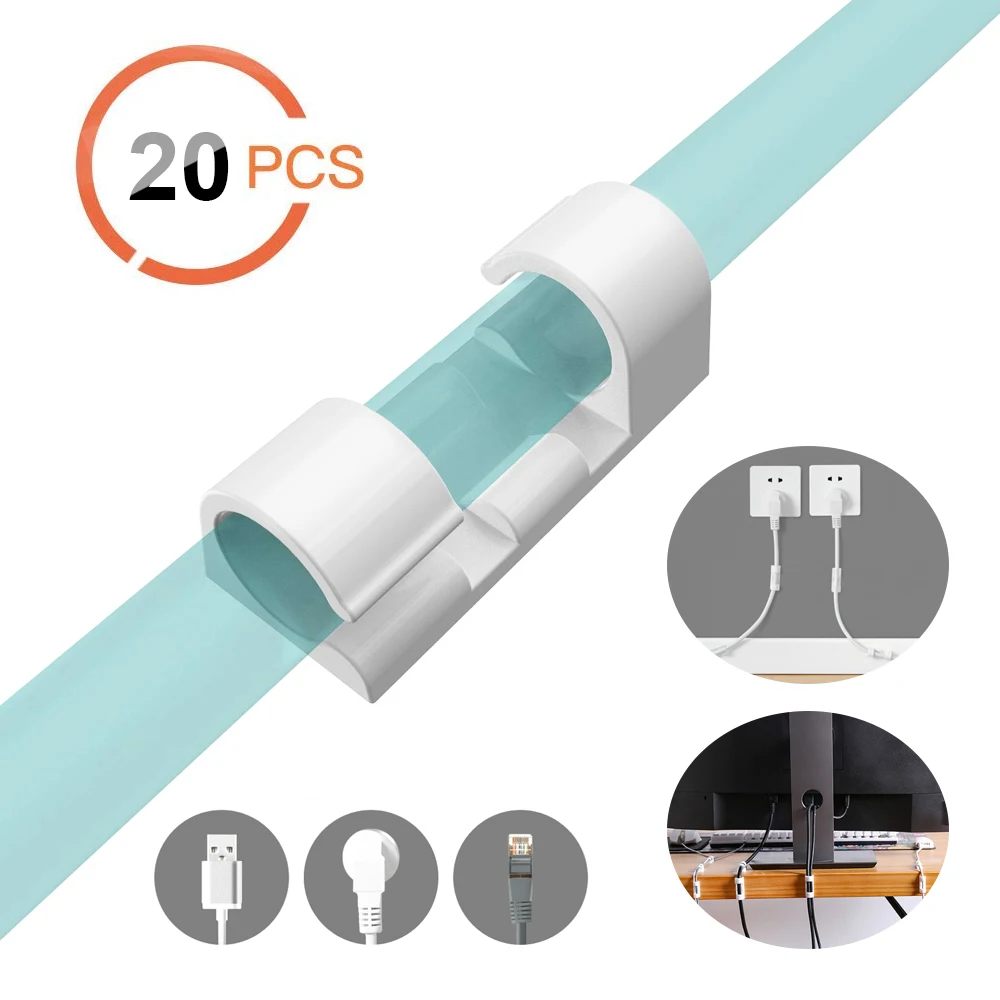 

20Pcs Line Cable Clips Self Stick Wire Organizer Buckle Clamp Clip Manager Cord Holder Data Line Bobbin Winder With 3M Glue
