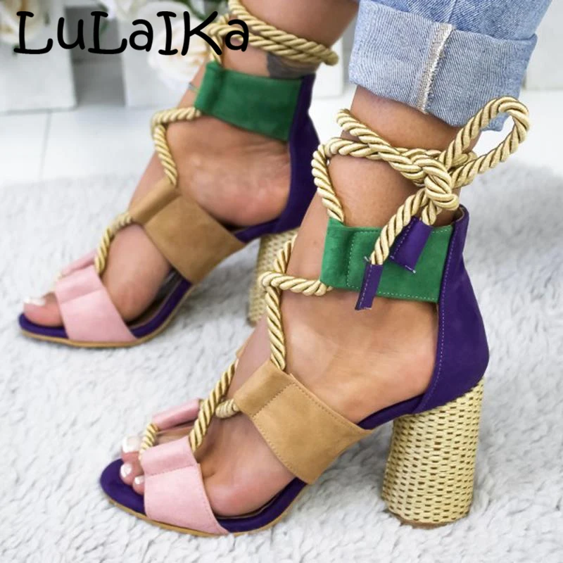 LuLaIKa 2020 Summer New Ladies Fashion Round Head Comfortable Breathable Open Toe Casual Wild Lacing High-heeled Sandals 5-8cm | Обувь