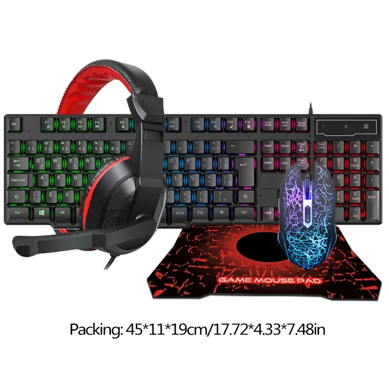 

4 in 1 Gameing Keyboard items Headsets Mouse Pad set Colorful Photoelectric
