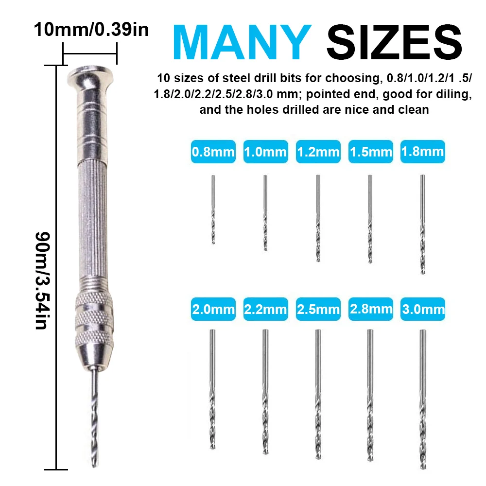 Точная ручная дрель Зажимной патрон для болтов с 10 шт. спиральные бурильные