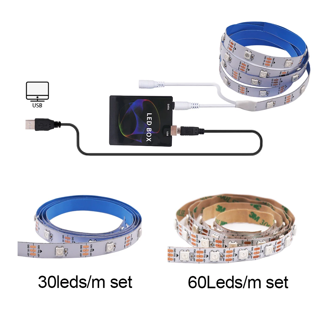 DIY окружающей среды DC 5V WS2812B USB Светодиодные ленты RGB полный Цвет HD ТВ компьютерный
